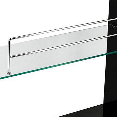 Zaina 42 Inch Modern Bar Table, 3 Shelves, Tempered Glass, Black, Chrome