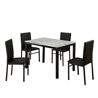 Riley 5 pc Dining Table Set, Wood, 4 Chairs, White Fabric Upholstery