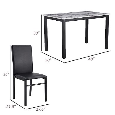 Riley 5 Piece Dining Table Set, Wood, 4 Chairs, White Fabric Upholstery
