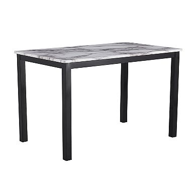Riley 5 Piece Dining Table Set, Wood, 4 Chairs, White Fabric Upholstery