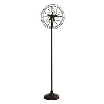 Quinn 63 Inch Accent Floor Lamp, Vintage Fan Design, Antique Bronze Finish