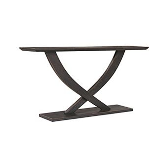 Rase 57 Inch Console Table, Cross Leg Design, Pedestal Base, Black Wood