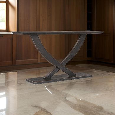 Rase 57 Inch Console Table, Cross Leg Design, Pedestal Base, Black Wood