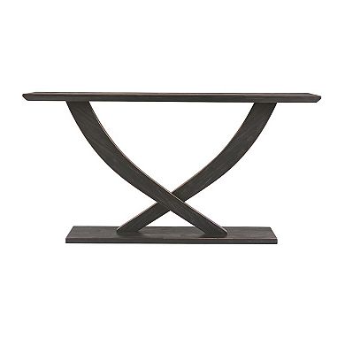 Rase 57 Inch Console Table, Cross Leg Design, Pedestal Base, Black Wood