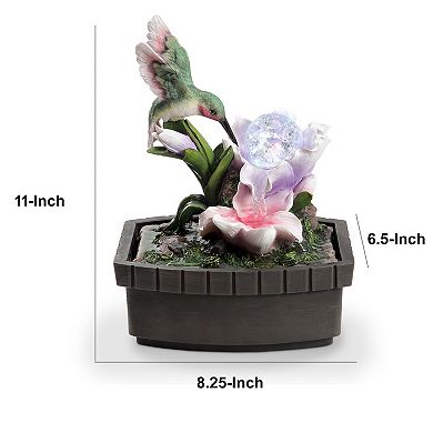 Eci 11 Inch Hummingbird Tabletop Fountain, Accent Crystal Led Light Ball