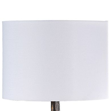 20 Inch Accent Table Lamp, Dual Roe Deer Design, White Drum Shade, Bronze