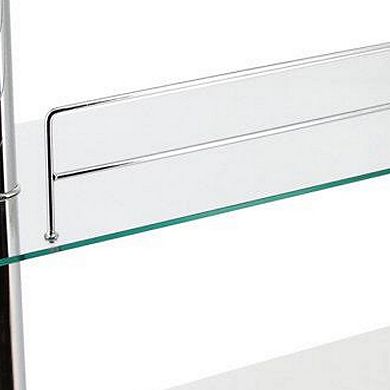 Zaina 42 Inch Modern Bar Table, 3 Shelves, Tempered Glass, White, Chrome