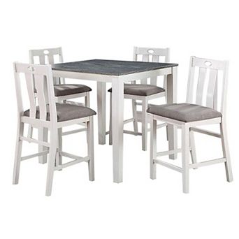 Helio 5 pc Counter Height Dining Table And Chairs Set, White Wood, Gray