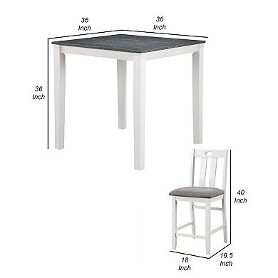 Helio 5 Piece Counter Height Dining Table And Chairs Set, White Wood, Gray