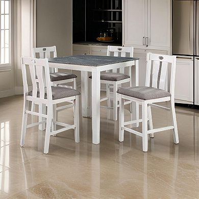 Helio 5 Piece Counter Height Dining Table And Chairs Set, White Wood, Gray