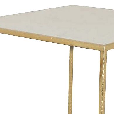 Neci Plant Stand Table Set Of 3, Nesting Open Metal Gold Frame, White Top