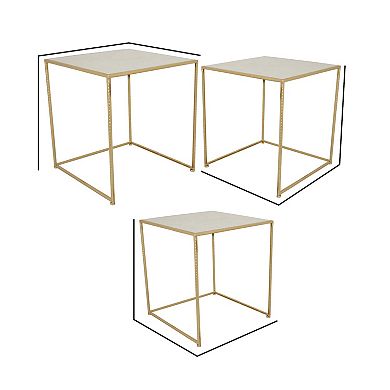 Neci Plant Stand Table Set Of 3, Nesting Open Metal Gold Frame, White Top