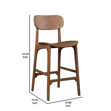 Seln 30 Inch Barstool Chair, Curved Seat, Open Back, Dark Brown Wood