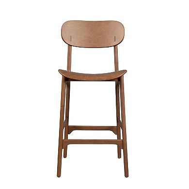 Seln 30 Inch Barstool Chair, Curved Seat, Open Back, Dark Brown Wood