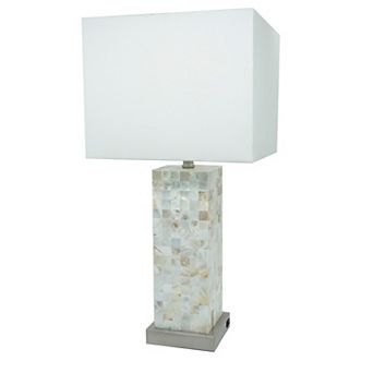 27 Inch Table Lamp Set Of 2, Square White Shade, Steel Base, Marble, White
