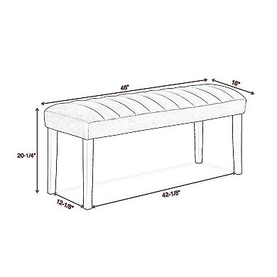 Marcus 46 Inch Dining Bench, Fabric Upholstery, Wood, Tufted, Gray, Black