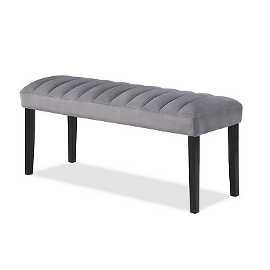 Marcus 46 Inch Dining Bench, Fabric Upholstery, Wood, Tufted, Gray, Black