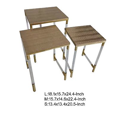 Set Of 3 Nesting Side End Tables, Faux Leather Top, Clear Acrylic Legs