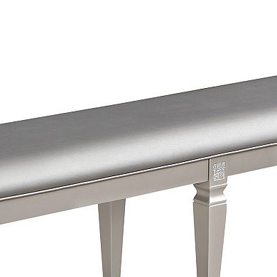 Scott 60 Inch Dining Bench, Sparkling Silver Gray Faux Leather, Wood Frame