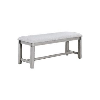 Peter 50 Inch Dining Bench, Fabric Upholstery, Cushioned, Driftwood Gray