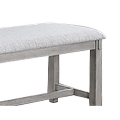 Peter 50 Inch Dining Bench, Fabric Upholstery, Cushioned, Driftwood Gray