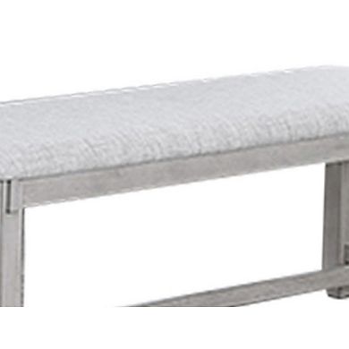 Peter 50 Inch Dining Bench, Fabric Upholstery, Cushioned, Driftwood Gray