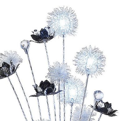 32 Inch Accent Table Lamp, Metal Flowers With Vase Design, Chrome Finish