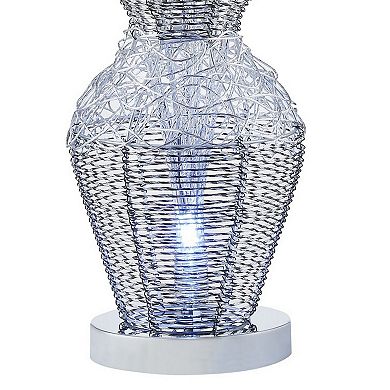 32 Inch Accent Table Lamp, Metal Flowers With Vase Design, Chrome Finish