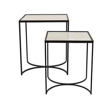 24 Inch Plant Stands Set Of 2, White Marble Top, Minimalist Black Frame