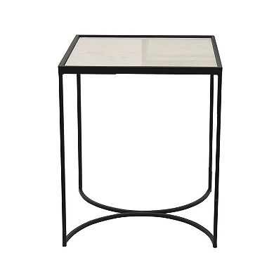 24 Inch Plant Stands Set Of 2, White Marble Top, Minimalist Black Frame