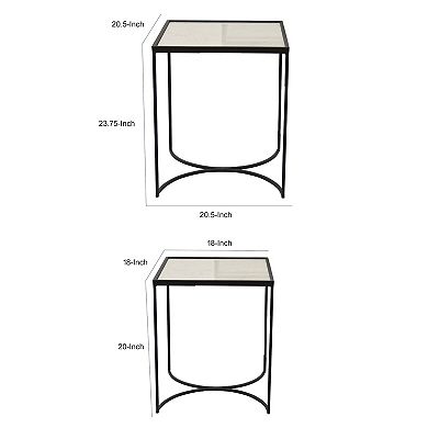 24 Inch Plant Stands Set Of 2, White Marble Top, Minimalist Black Frame
