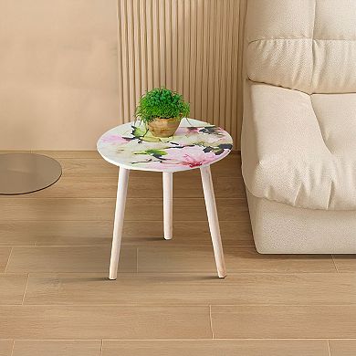Byle 16, 20 Inch Side Table Set Of 2, Floral Design, Pink And White