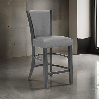Brandon 24 Inch Counter Height Chair Set Of 2, Gray Fabric Upholstery