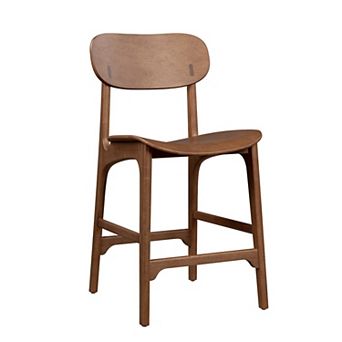 Seln 24 Inch Counter Stool Chair, Curved Seat, Open Back, Dark Brown Wood