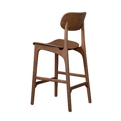 Seln 24 Inch Counter Stool Chair, Curved Seat, Open Back, Dark Brown Wood