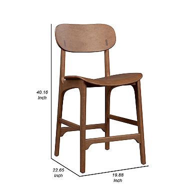 Seln 24 Inch Counter Stool Chair, Curved Seat, Open Back, Dark Brown Wood