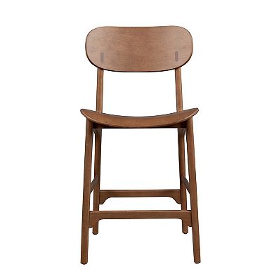 Seln 24 Inch Counter Stool Chair, Curved Seat, Open Back, Dark Brown Wood