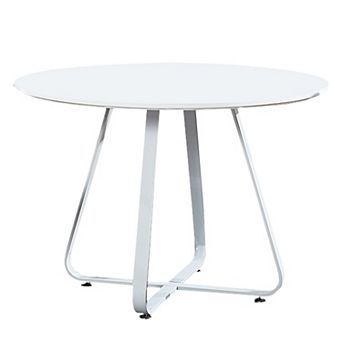 43 Inch Dining Table, Round High Gloss White Top And Angled Metal Legs