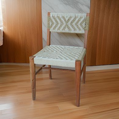 Cero 21 Inch Dining Chair, Woven Cotton Seat and Back, Brown, Gray