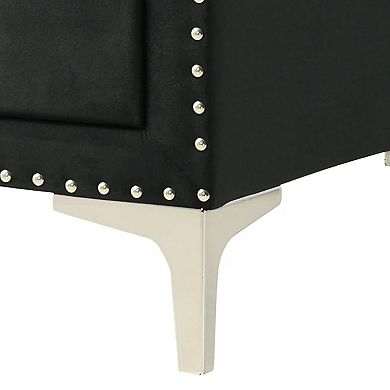 Moha 28 Inch Nightstand, Wood, 2 Drawers, Metal Handles, Black Velvet