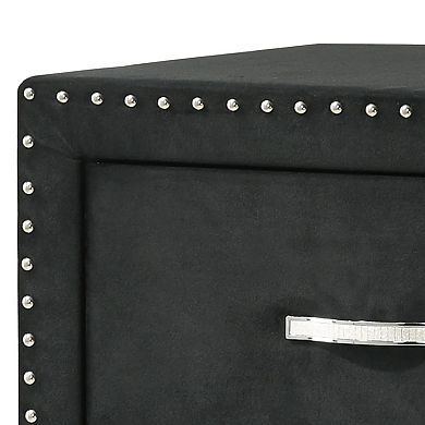 Moha 28 Inch Nightstand, Wood, 2 Drawers, Metal Handles, Black Velvet
