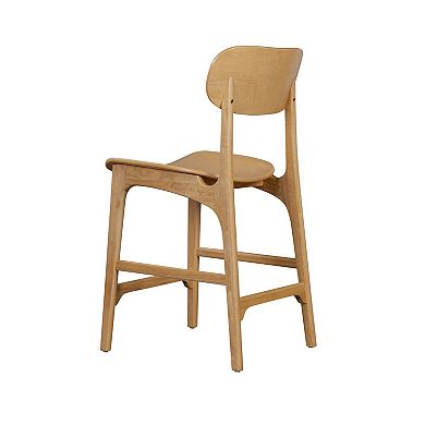 Seln 24 Inch Counter Stool Chair, Curved Seat, Open Back, Light Brown Wood