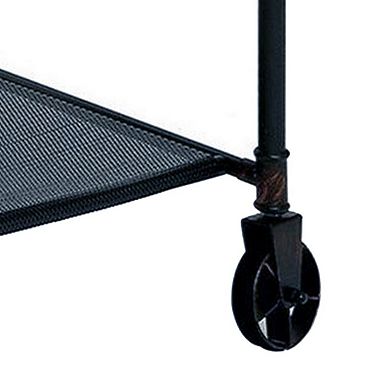 47 Inch Writing Desk, Industrial Caster Wheel, Black Metal, Brown Wood