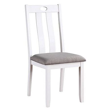 Helio 5 Piece Dining Table And Chairs Set, White Wood, Gray Fabric Seats