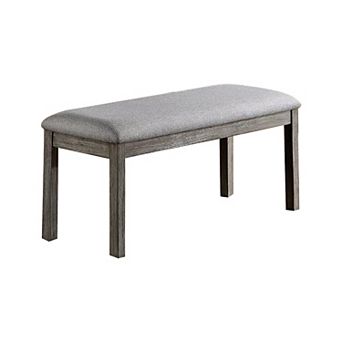 Lais 45 Inch Dining Bench, Wired Brushed Gray Wood, Gray Fabric Padded Seat