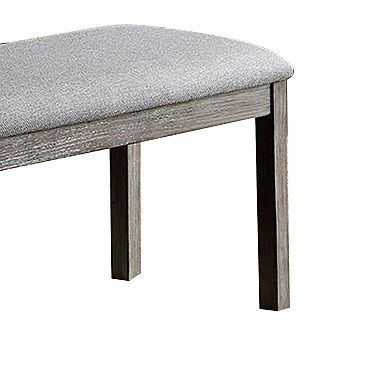 Lais 45 Inch Dining Bench, Wired Brushed Gray Wood, Gray Fabric Padded Seat