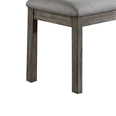 Lais 45 Inch Dining Bench, Wired Brushed Gray Wood, Gray Fabric Padded Seat