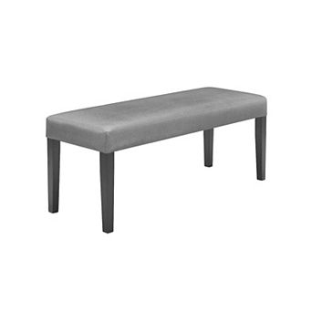 Brandon 46 Inch Bench, Black Wood Frame, Gray Fabric Upholstery