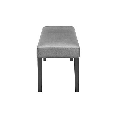 Brandon 46 Inch Bench, Black Wood Frame, Gray Fabric Upholstery