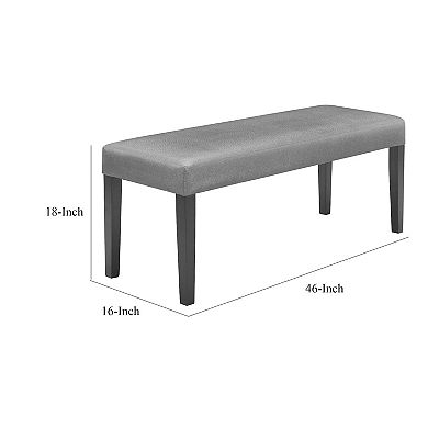 Brandon 46 Inch Bench, Black Wood Frame, Gray Fabric Upholstery